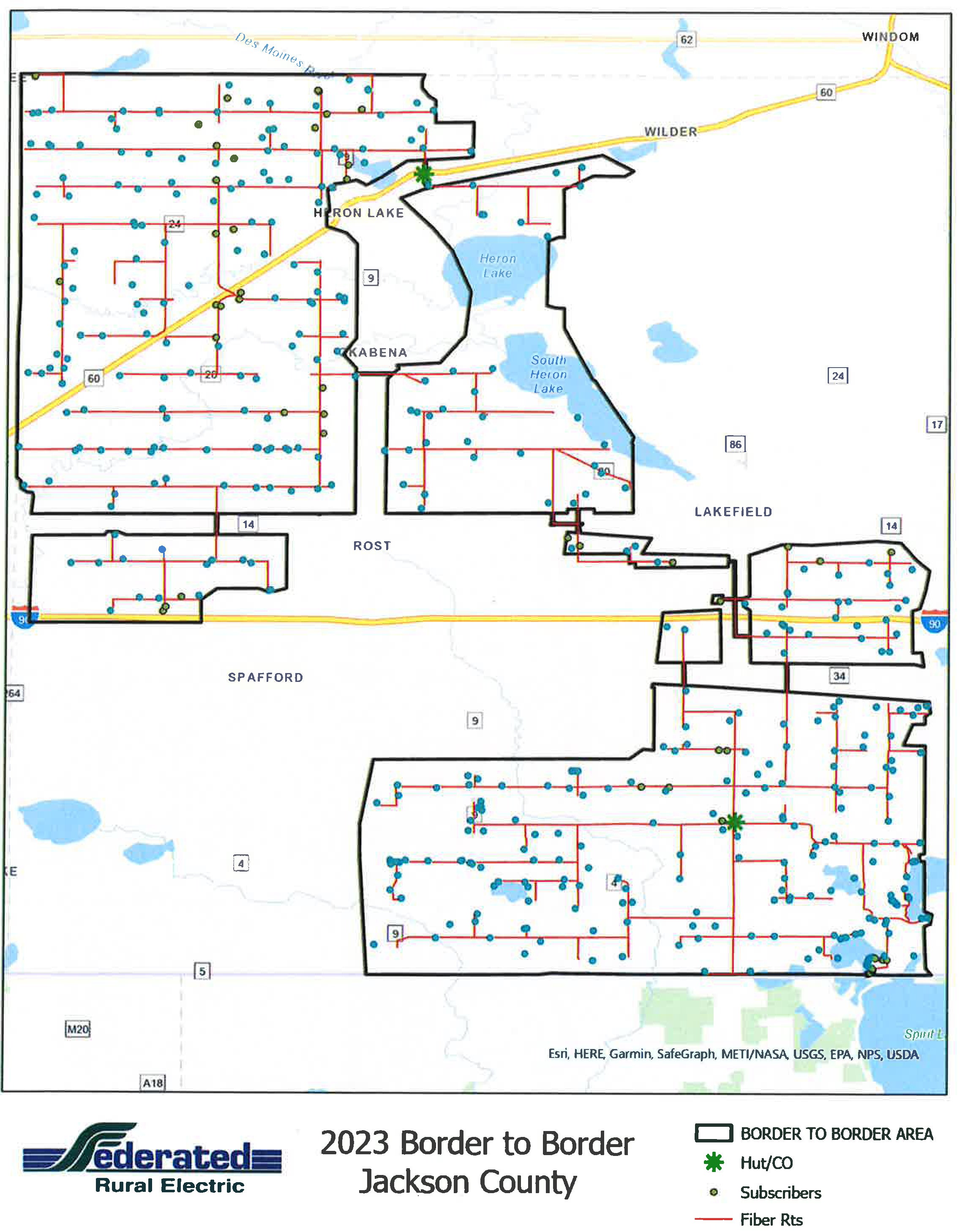 Border-to-Border Round 8 grant area map in Jackson County, MN