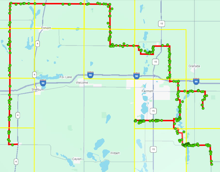 map showing fiber optic construction route for Federated infrastructure ring